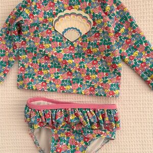 Boden Baby Floral Rashguard Swim Set - Pink, Teal & Yellow